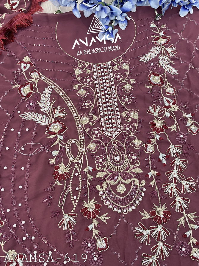 Anamsa 619 Faux Georgette Embroidery Pakistani Suit Wholesale Online